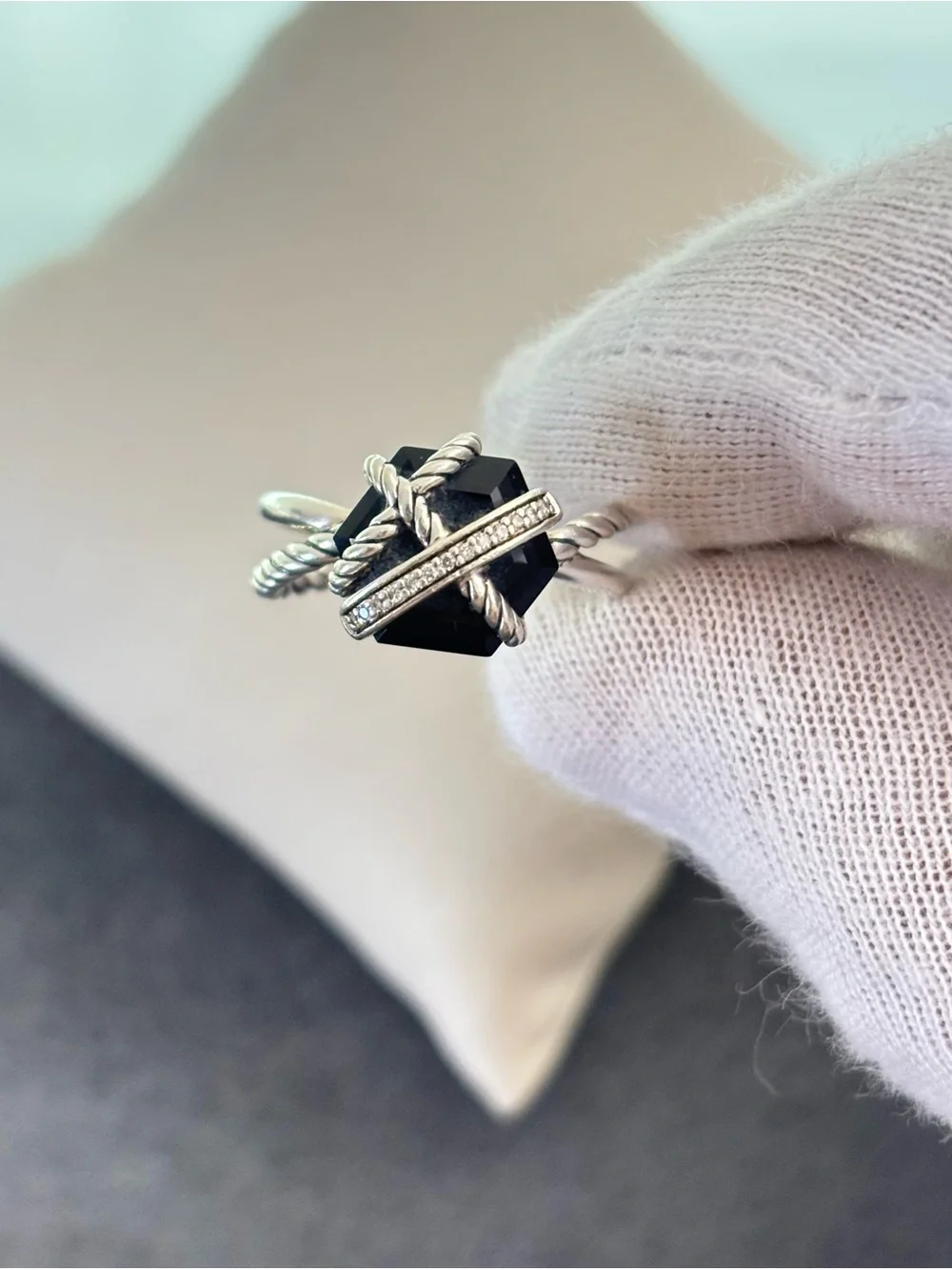 David Yurman Cable Wrap Ring with Black Onyx & Diamonds 7